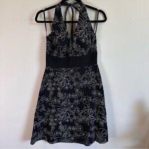 WHBM Womens 6 Black‎ White Floral Backless Halter Dress Y2K Whimsy Goth Feminine